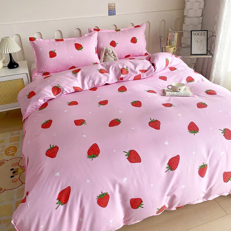Erdbeere Bettwäsche-Set, Rosa Kawaii Erdbeere Bettbezug Weiche Wendbare Comoforter-Hülle Mit 2 Kissenbezügen Für Frauen Mädchen