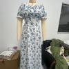 Ruffle Edge Dress Women Puff Sleeves Printed Slim Fit Spring Summer Size S-XXL