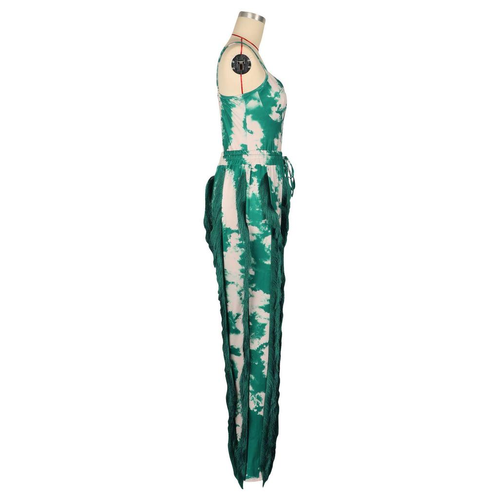 European & American Women's Tassel Lace Print Camisole Jumpsuit Two-Piece Summer Set
