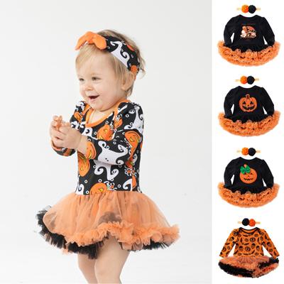 Baby Kids Girls 2PC Dress Set Long-slevees Dress + Headband Halloween Outfits