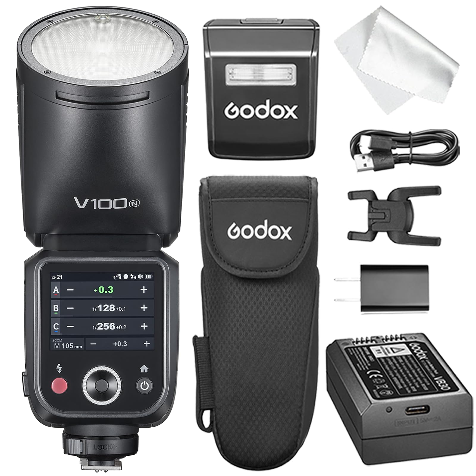 

Godox V100N 100Ws TTL Round Head Camera Flash for Nikon 400 Full Power Second Recycle Wireless Touchscreen Compatible with Nikon Godox Dealer Japanese
