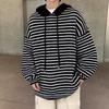 Unisex Striped Hooded Cardigan: Retro Streetwear, Autumn/Winter Cozy Casual Loose Knit for Teens