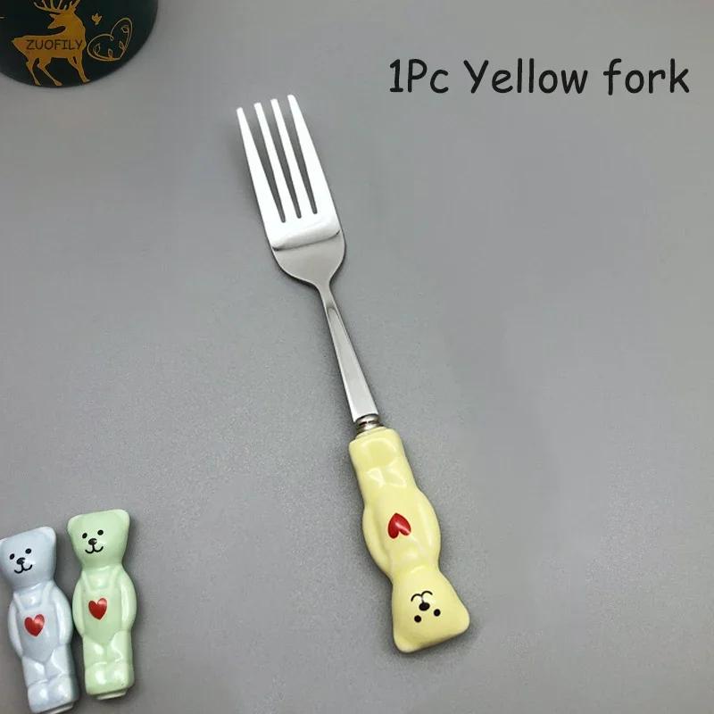 Нові Милі Ведмедики Ложка Вилка Керамічні Десертні Молочні Фруктові Салатні Ложки Мультяшні Столові Прибори Дитячі Столові Прибори Посуд Шкільний Пікнік Столовий Посуд