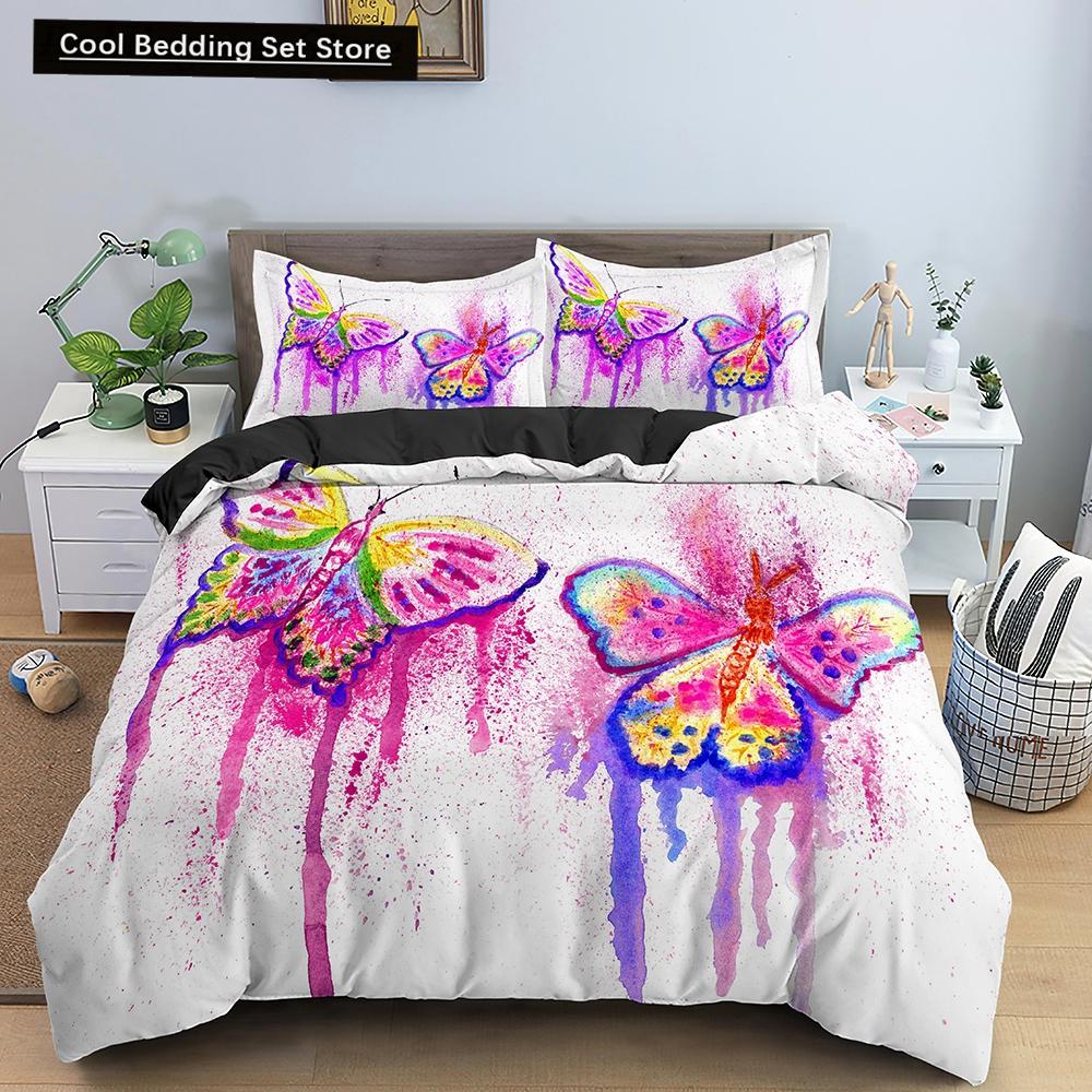 Butterfly Duvet Cover King Queen Size Animal Floral Bedding Set for Teens Adults Beautiful Flower 2/3pcs Polyester Quilt Cover