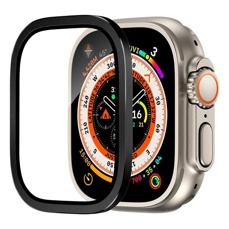 Tempered Glass for Apple Watch Ultra 49mm Titanium Metal Frame Anti-Scratch Film for Series Ultra 2 Screen Protector Accessories