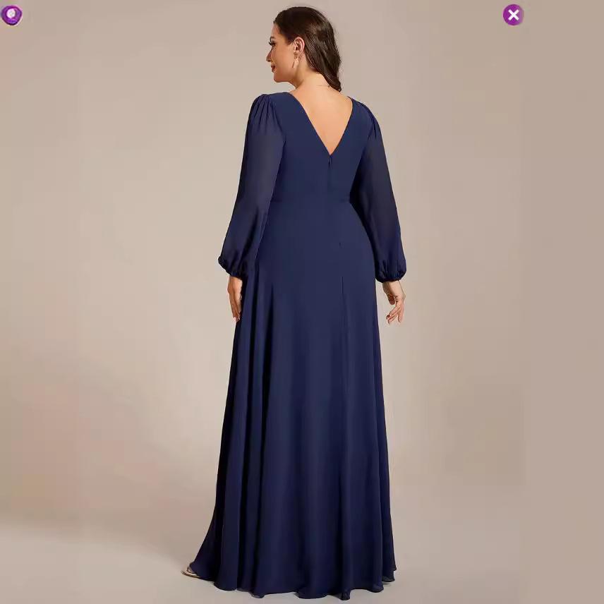 2024 Autumn Slim Chiffon Long Sleeve Dress for Plus Size Women