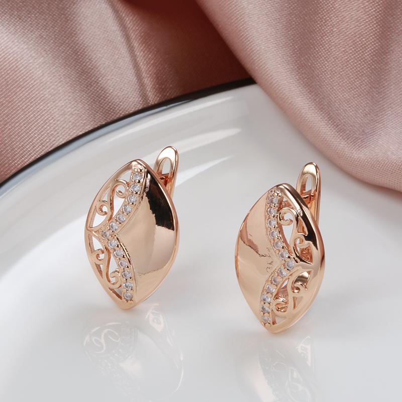 New Glossy Rose Gold Color Dangle Earrings For Women Hollow Flower Natural Zircon Ethnic Earrings Boho Jewelry