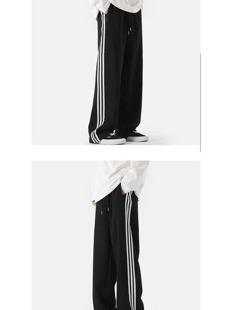 Men's High Waist Striped Sweatpants: Fashionable, Wide-Leg, Elastic, for Spring/Autumn, Perfect for Students.