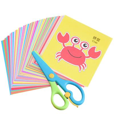 48/96Sheets Paper Cutting Set Colorful Paper Cutting with Scissors DIY Handmade Cognition Animal Fruits Paper HandCraft Gift ZYF