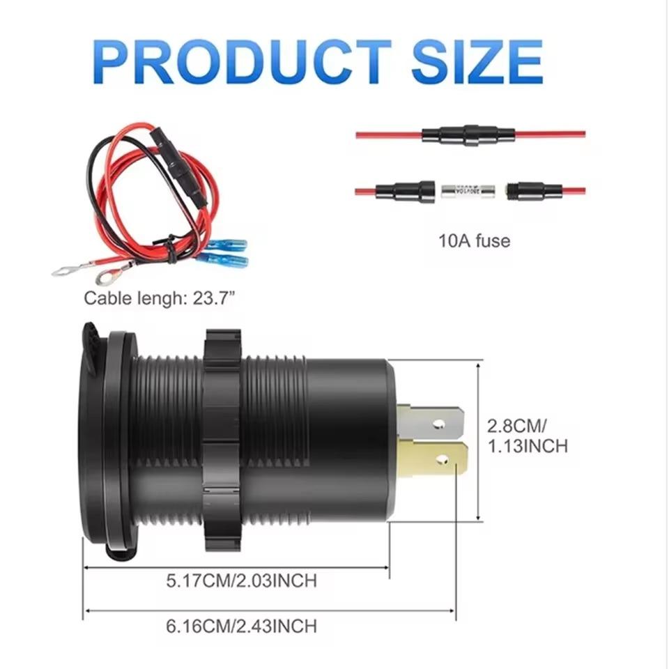 83W Car Charger Socket PD30W Fast Charging Dual USB+Type C Outlet Phone Power Adapter with Voltmeter for Motorcycle Truck Boat