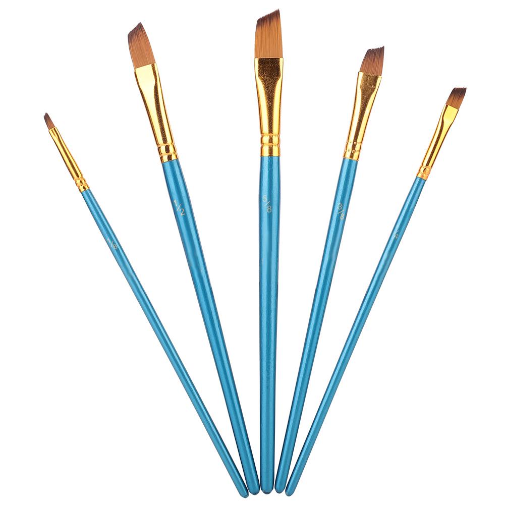 5Pcs Blue Nylon Hair Drawing Brush Art Painting Set Tool(flat)