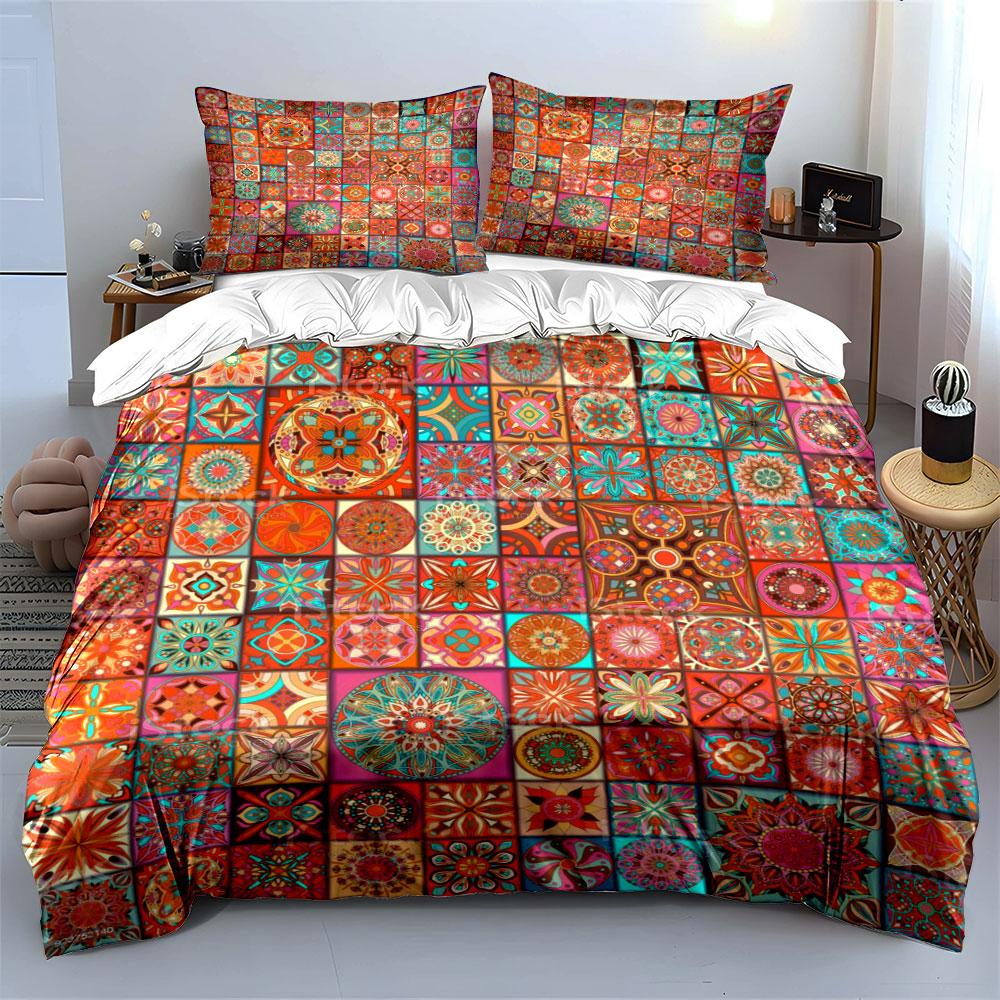 Colorful Geometric Tile Pattern Bedding Duvet Cover Set Duvet Cover Pillowcases (1 * Duvet Cover 2 * Pillowcases, without duvet insert)