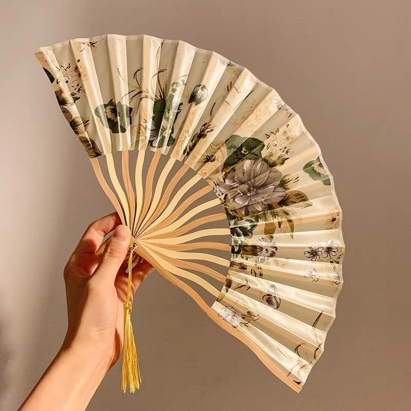 21/22cm Portable Hand Fold Fan New Chinese Style Dance Props Retro Shell Fan Woman Men Bamboo Wood Silk Flower Folding Fan