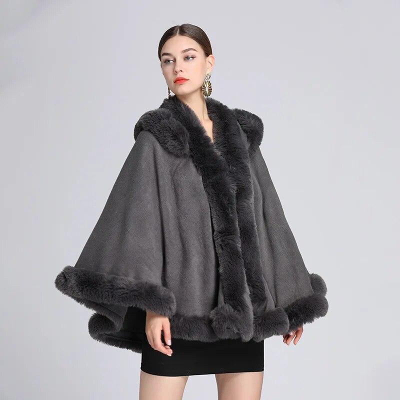 5 Colors Oversize Mantle Winter Faux Fur Collar Poncho Cape Women Batwing Sleeves Loose Cloak Vintage Shawl Wedding Overcoat With Hat