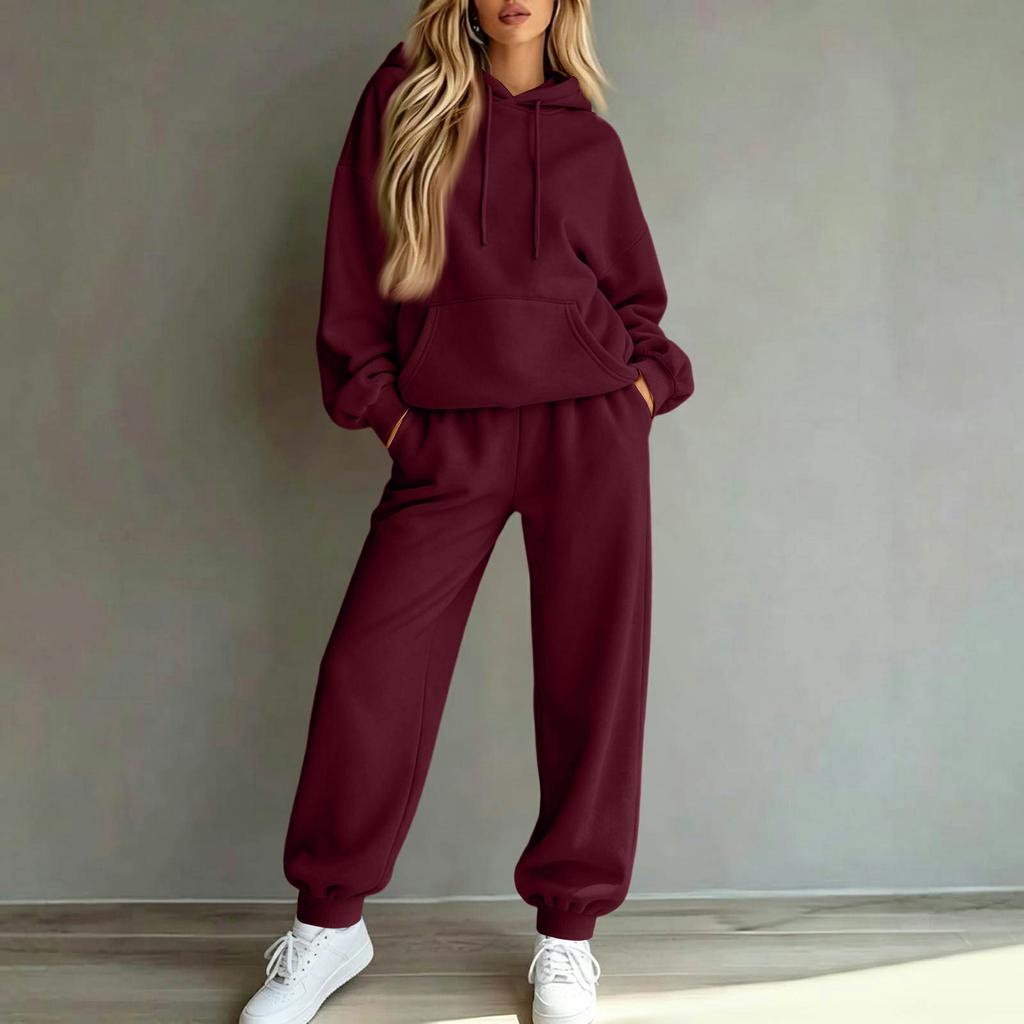 Women's Casual Loose Fit Lined Hoodie and Track Pants Two Piece Set