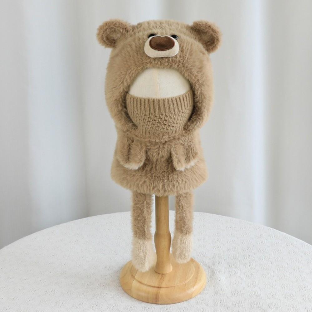 3-in-1 Design Winter Balaclava Hat Polyester Plush Bear Hat Soft Ear Flap Hood Hat  Outdoor Play