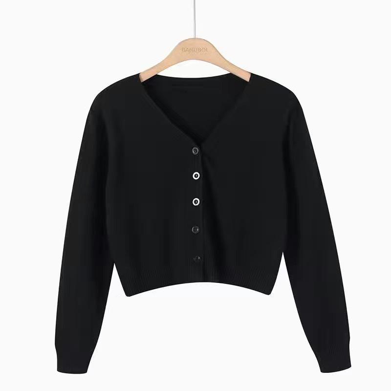

Dalang Women s Slim-Fit V-Neck Long Sleeve Knit Cardigan One Size 75-120 Jin чёрный