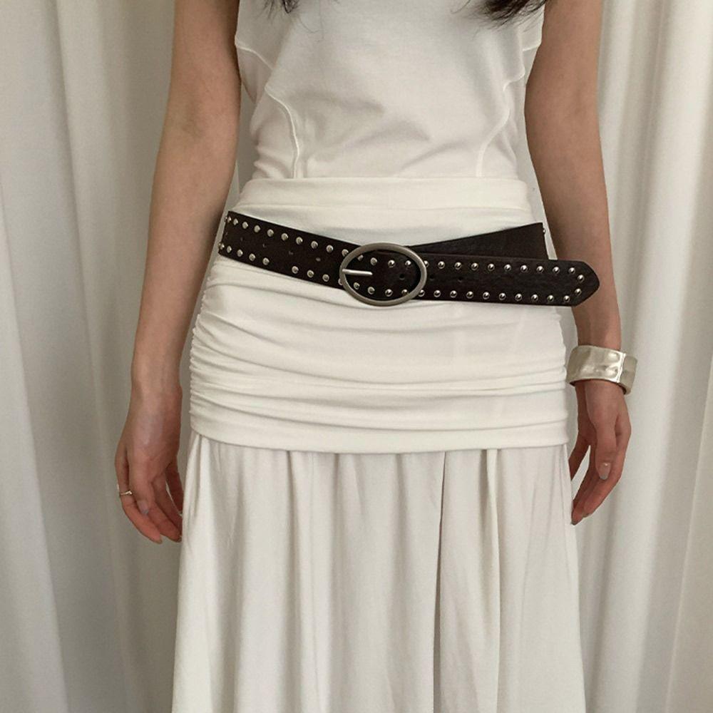 Alloy Buckle Y2K Belt Pu Leather Skinny Waist Straps Retro Bohemian Rivet Belt  Women