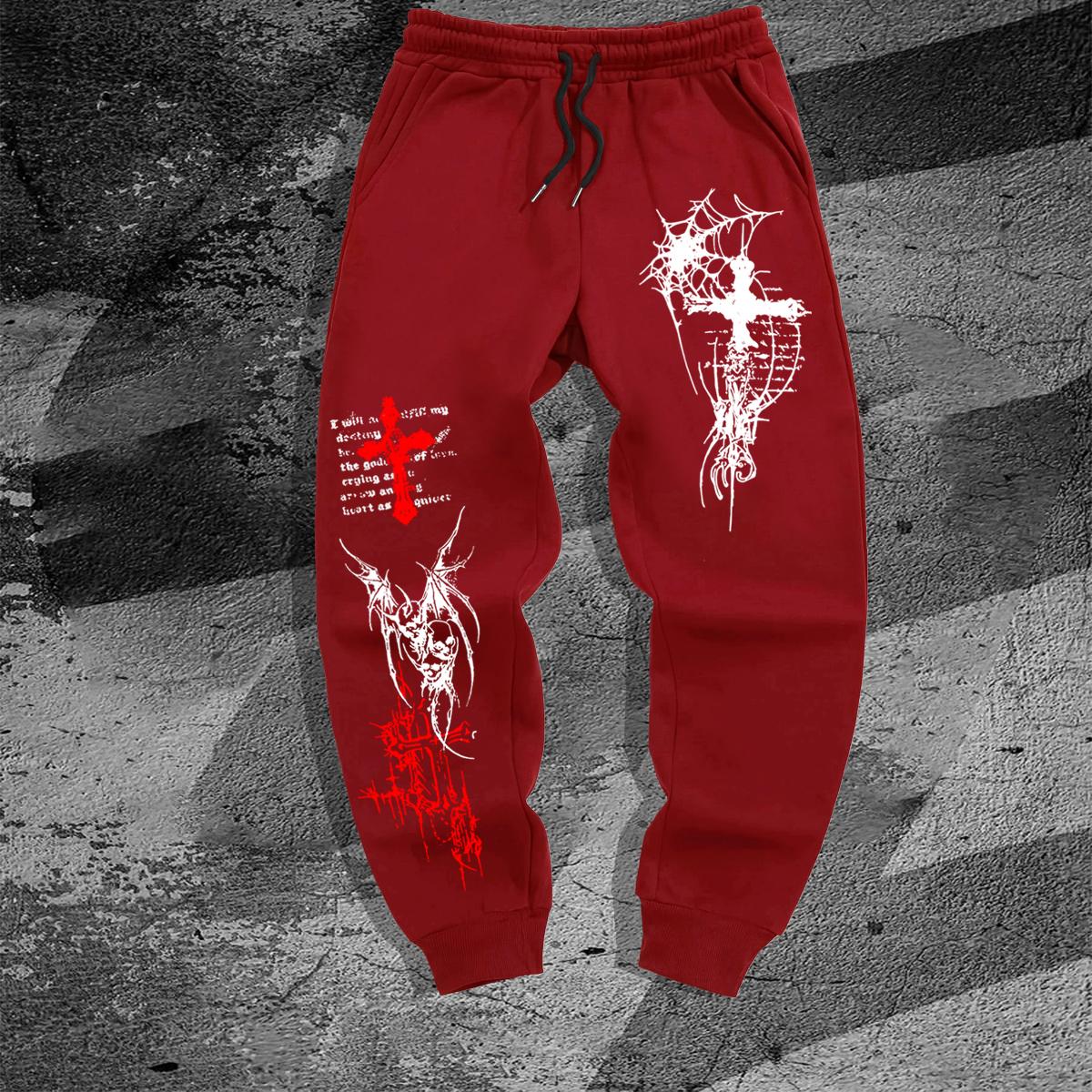 

Dark-style Thorn Rose Cuffed Sweatpants, Athletic Casual Joggers XXL червоний