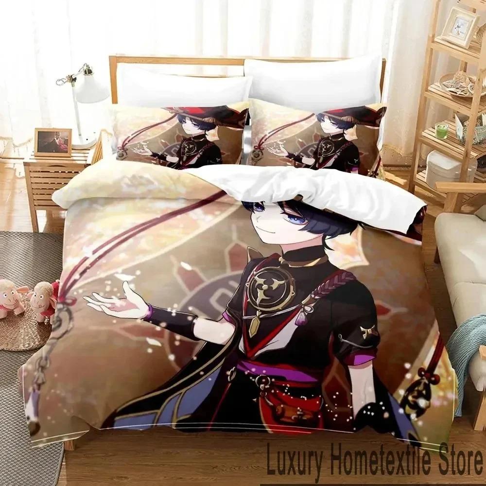 Anime Spel Genshin Impact Scaramouche Sängkläder Pojkar Flickor Twin Queen King Size Påslakan Örngott Säng pojkar Vuxen