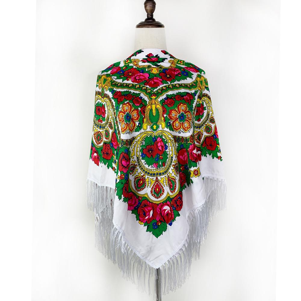 

135*135см Русский Национальный Квадратный Платок Женский Роскошный Платок-Бандана с Цветочным Принтом Украинская Бахрома Шаль для Путешествий Защита от Солнца Накидки