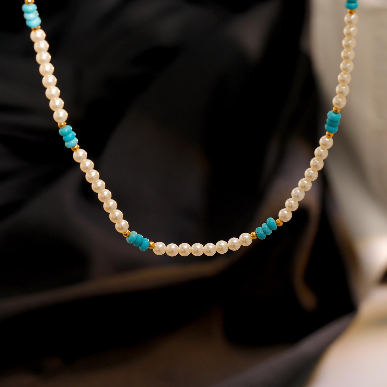 

Ожерелье из искусственного жемчуга, женский нишевый дизайн, бирюзовая ключичная цепочка, взрывной стиль, белое высококачественное ожерелье 37.5cm