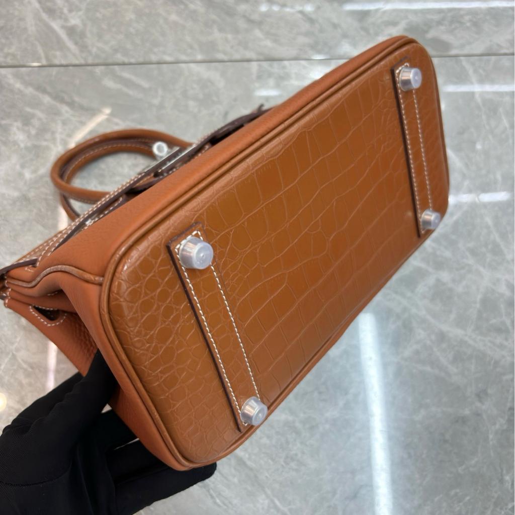 2026 New High-end Large-capacity Handbag Foreign Trade Top Layer Cowhide Pebble Pattern Splicing Crocodile Pattern Platinum Bag