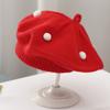 French Style Beret Hat Plush Ball Decor Baby Beret Hat with Anti-Slip Design Elastic Fit Warm Knitting Hat Autumn Winter Headwear
