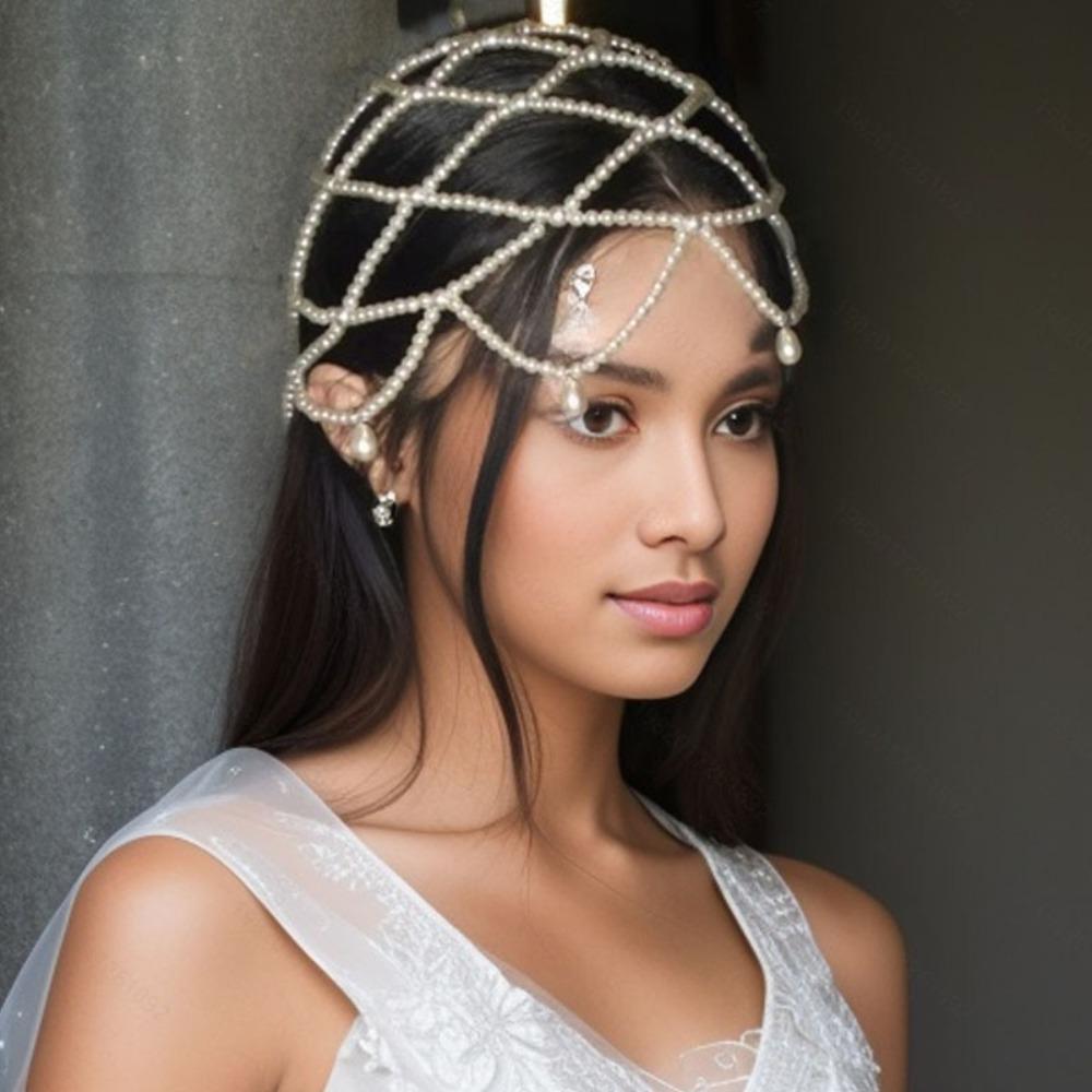 Pearl Beaded Headwear Tassel Bride Headpiece Fashion Pearls Weave Hat  Women