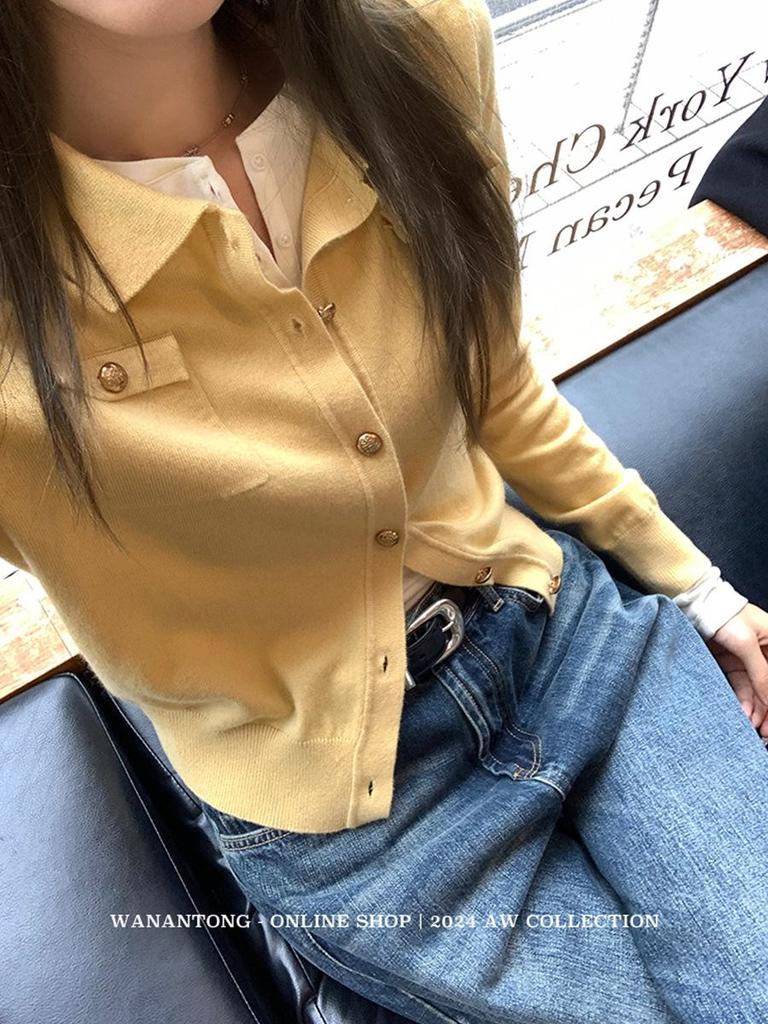 Fragrant Style Knitted Lapel Sweater: Autumn/Winter Warm Layer for Women