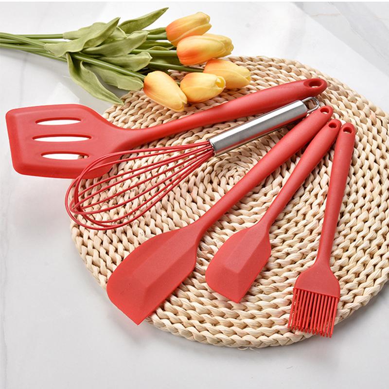 5Pcs Heat-Resistant Cooking Utensils Set Non-Stick Silicone Spatula Whisk Oil Brush Turner Cream Scraper Baking Set Kitchen Tool