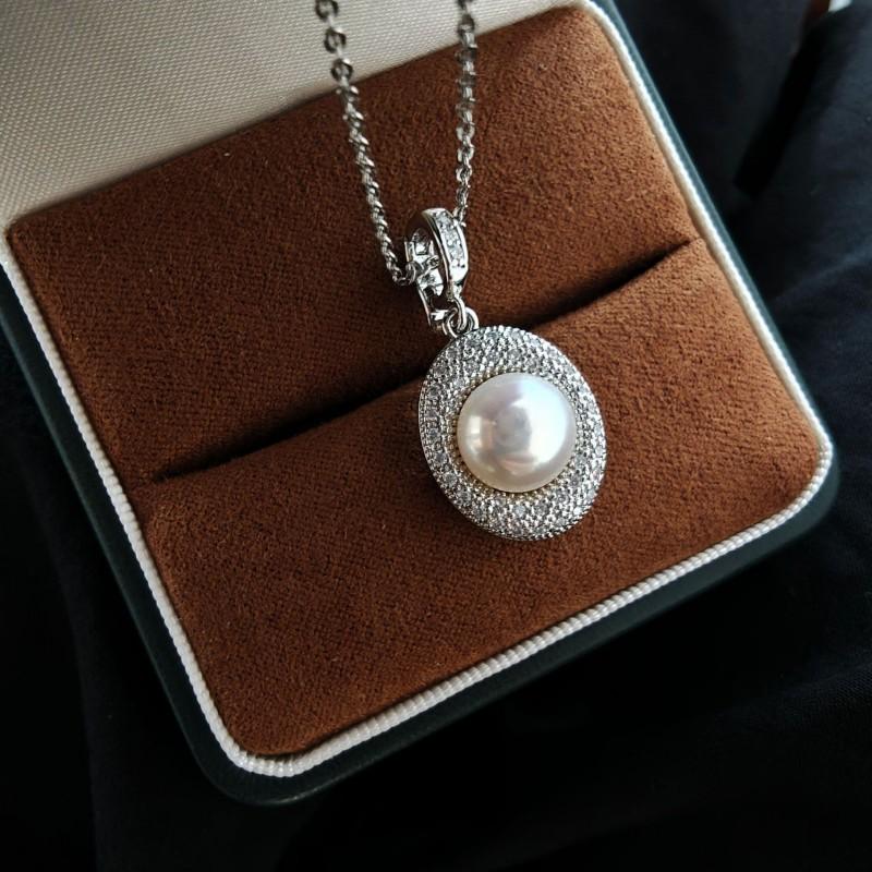High-Quality Pearl Jewelry Set Women Zircon Stud Earrings Ring Pendant 8-9mm Freshwater