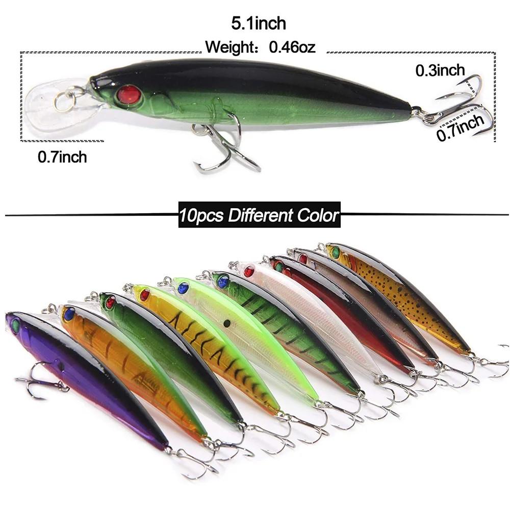 10Pcs/8Pcs Hard Fishing Lures Baits Minnow Lures Bass CrankBait Set LifeLike Swimbait Deep Diving Sinking Lures with Treble Hook