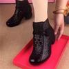 Retro hollow cool boots summer new medium thick heel round head soft leather casual shoes breathable and comfortable short boots