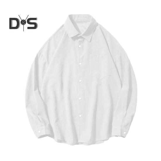 

Мужская рубашка с лацканами, длинный рукав, однобортная рубашка, однотонный цвет, накладной карман, повседневная рубашка, свободный крой, удобная куртка M белый