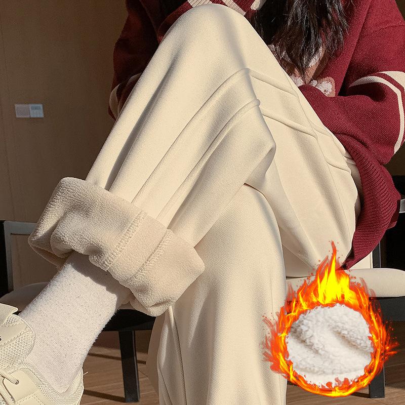 Plus Velvet Sweatpants, Women's Feet Autumn and Winter Outer Wear Cotton Pants Casual Windproof Pants Polar Fleece Sweatpants