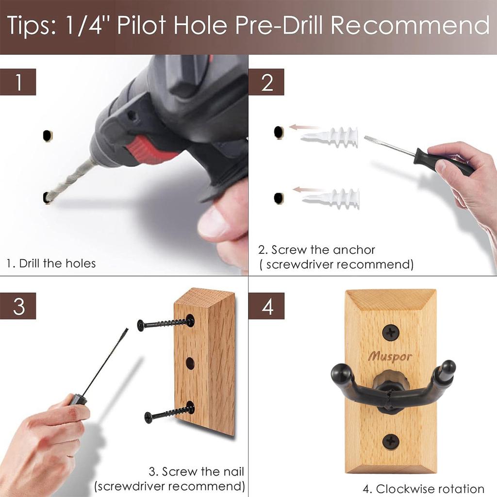 Muspor Violin-Wandhalterung mit Bogenhaken (Holzsockel), 1 Packung – perfekt zum Präsentieren und