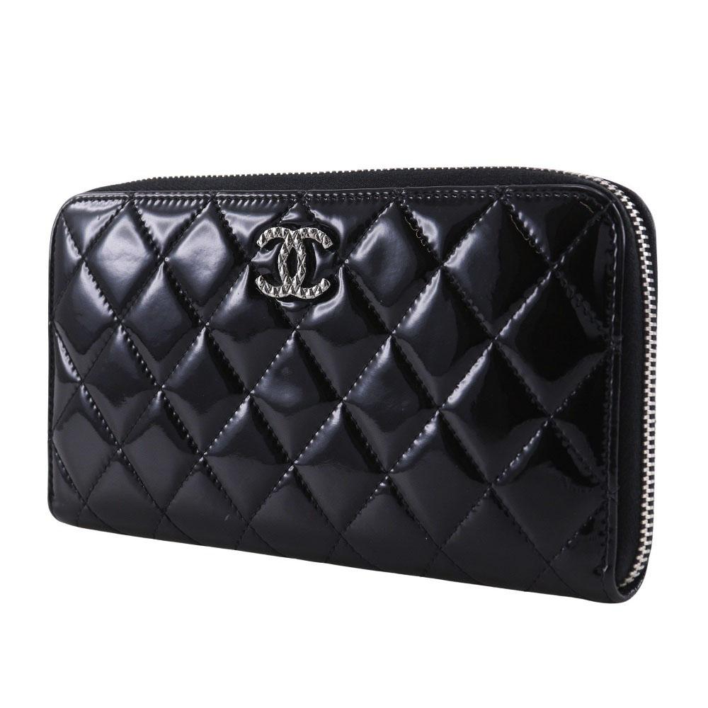 CHANEL brilliant Purse A50106 Zip Around black enamel Women Used