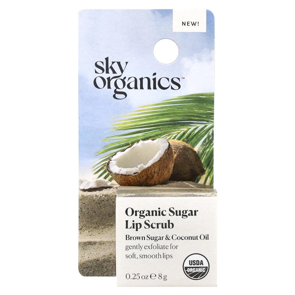 Organic Sugar Lip Scrub, Brown Sugar & Coconut Oil, 8G (0.25Oz)