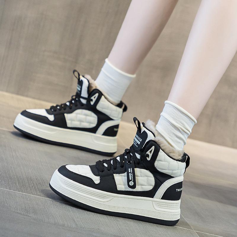 Sports high-top cotton shoes Women's winter velvet warm casual thick-soled students non-slip thickened plush board shoes