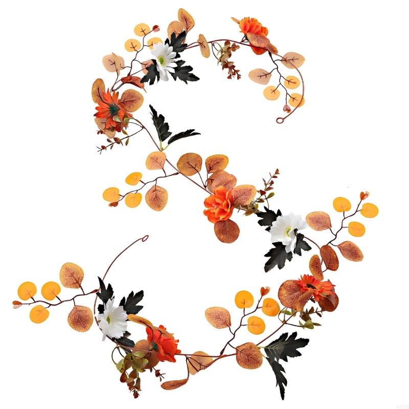Fall Decorative Vine with Artificial Flower and Realistic Leaves for Harvest Festival Backdrops Mantels and Tabletop