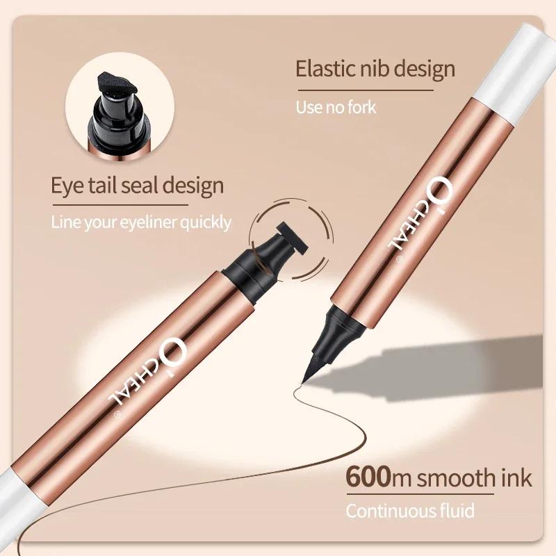 O'CHEAL Tampon Eyeliner Noir Crayon Eyeliner Liquide Waterproof Sèche Rapide Double Embout Crayon Eyeliner Maquillage pour Femmes Outil Cosmétique