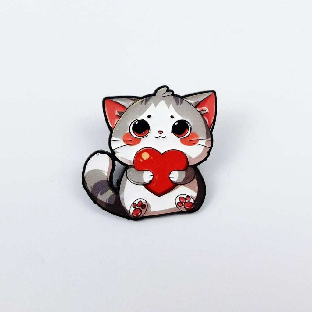Cute Kitten Cartoon Brooch: Smiling Animal Badge for Clothing & Backpacks