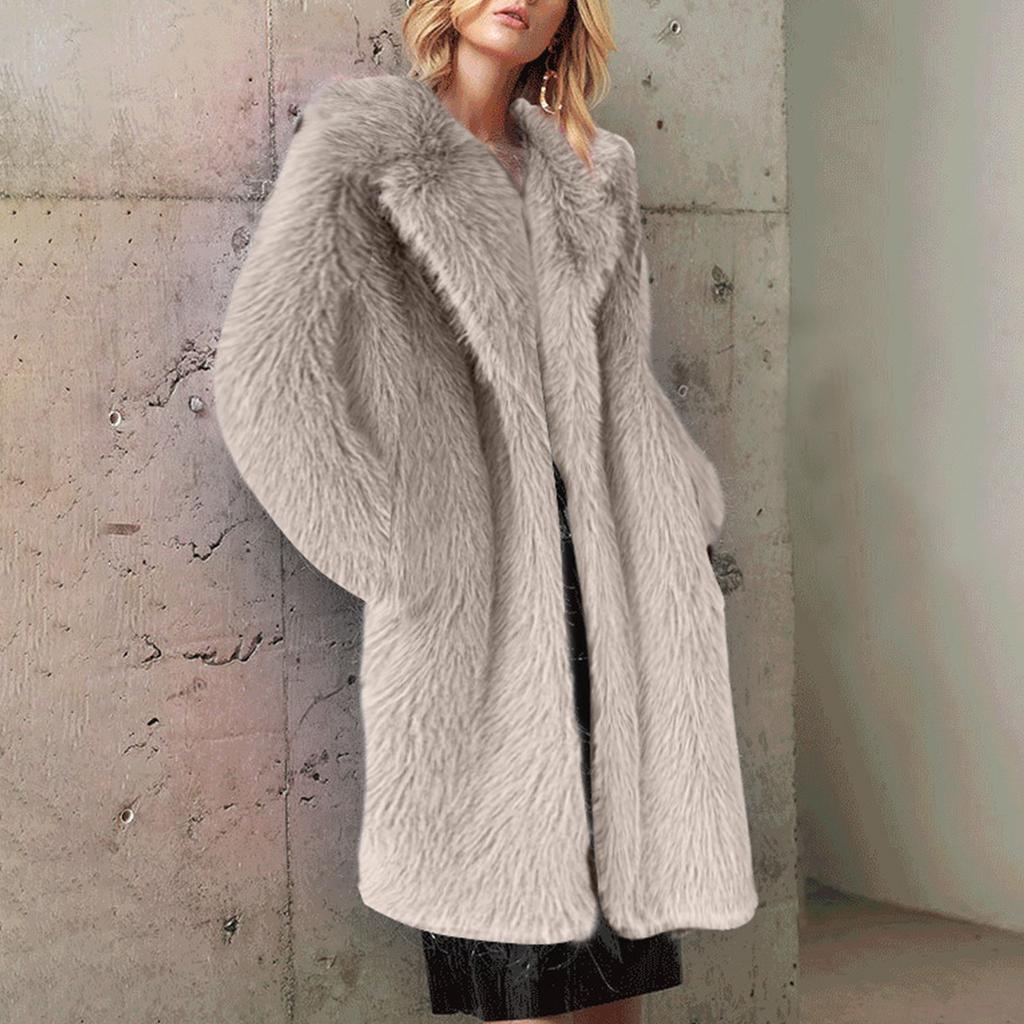Womens Solid Color Cardigan Long Sleeve Lapel Pockets Open Front Sweaters Coat