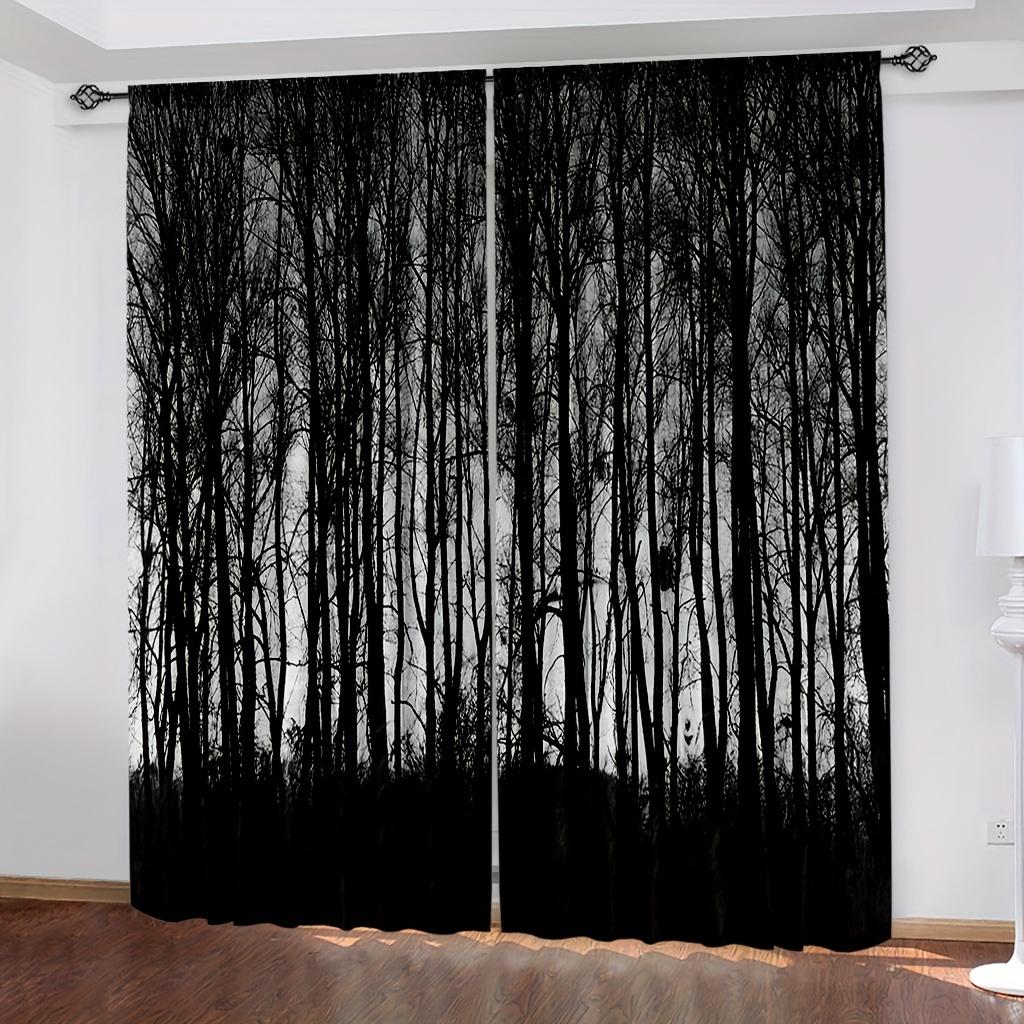 2 st gotiska Black Forest-gardiner - Mörka dimmiga tallsvart utdragbara stångficksgardiner för sovrum och vardagsrum