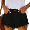 Women's Solid Denim Shorts High Waist Casual Jean Shorts with Frayed Hem and Distressed Detail Non-Stretch Fabric Summer Bottoms