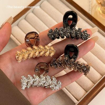 Small Rhinestone Wheaten Clip Women's Delicate Back of Head Half Hair Clip Summer Princess Head Shark Clip Headdress
