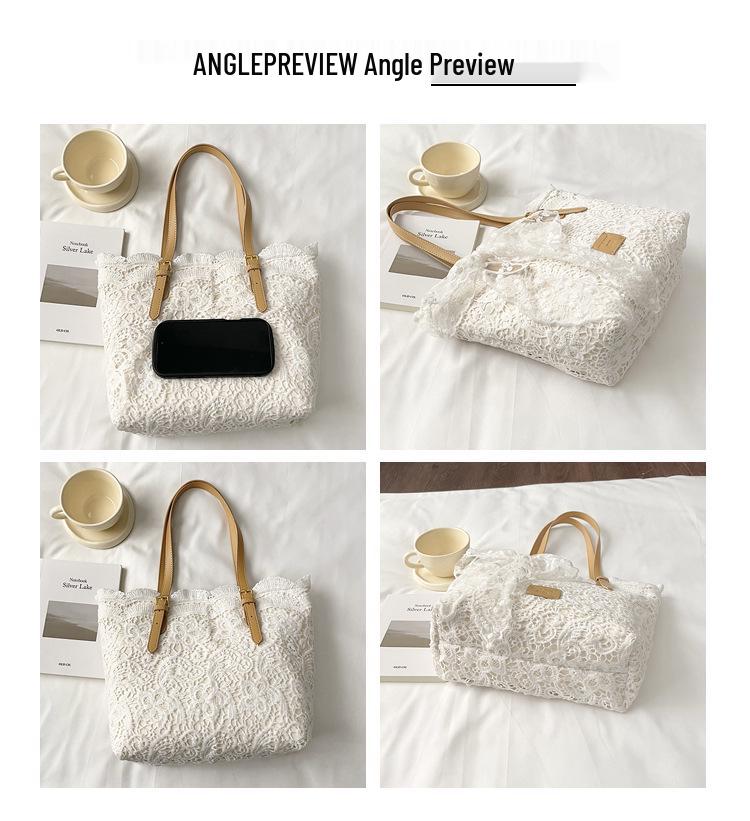 Women's Retro One-Shoulder Lace Hollow Handbag - Large Capacity, Light Luxury Vacation Tote