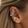 Multi-Layer C-shaped Ear Clip Silver Square Zircon Stud Earrings Punk Ear Buckle  Women