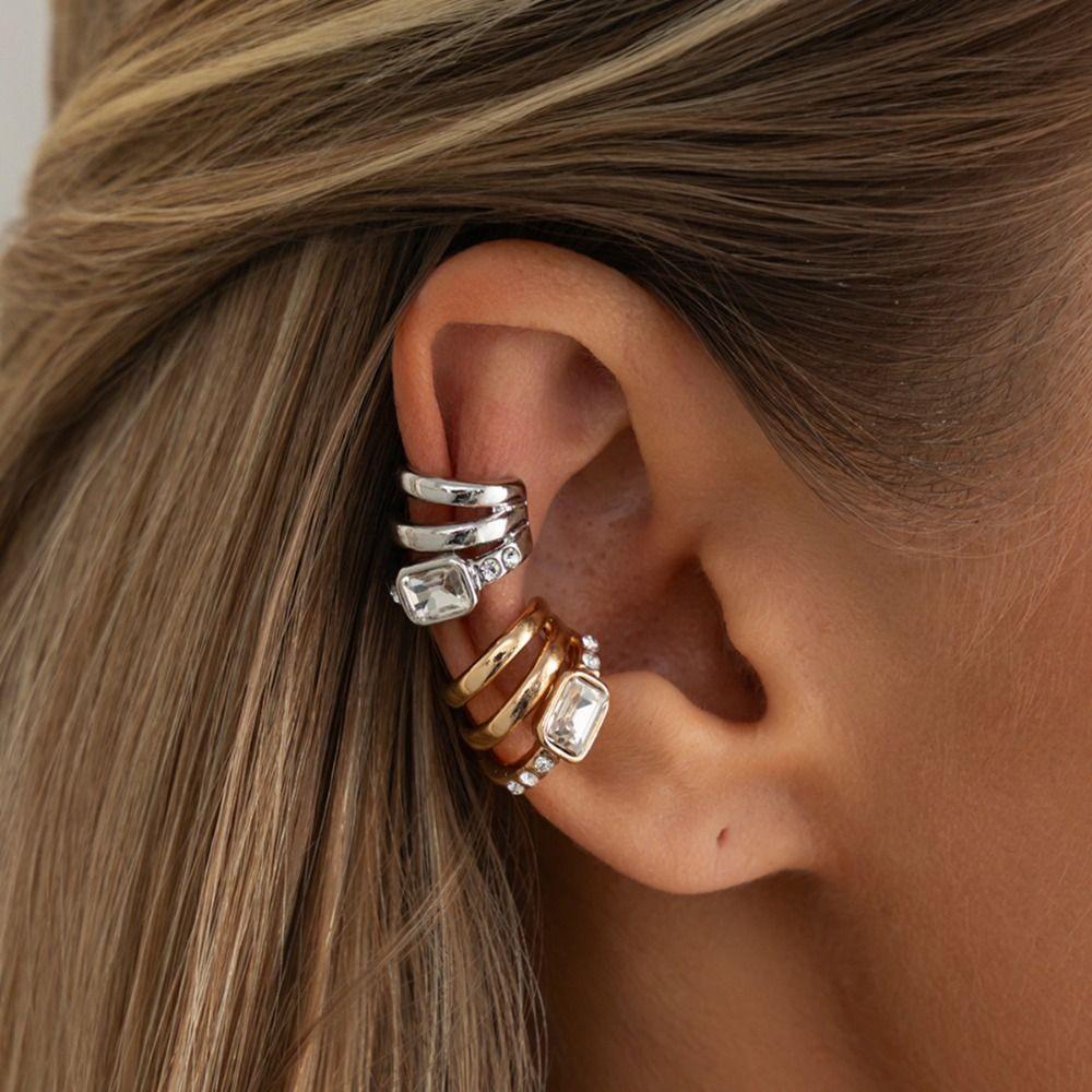 Golded Triple Ring Clip Multi-Layer No Piercing Earrings Punk Ear Buckle  Travel